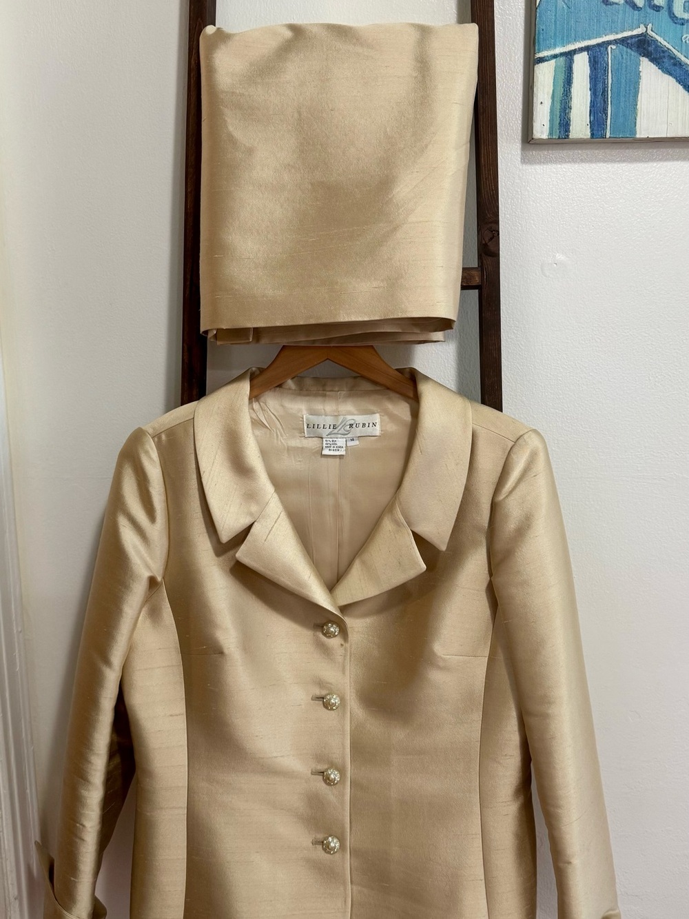 Lillie Rubin Champagne Silk blend Blazer with Matching Skirt
